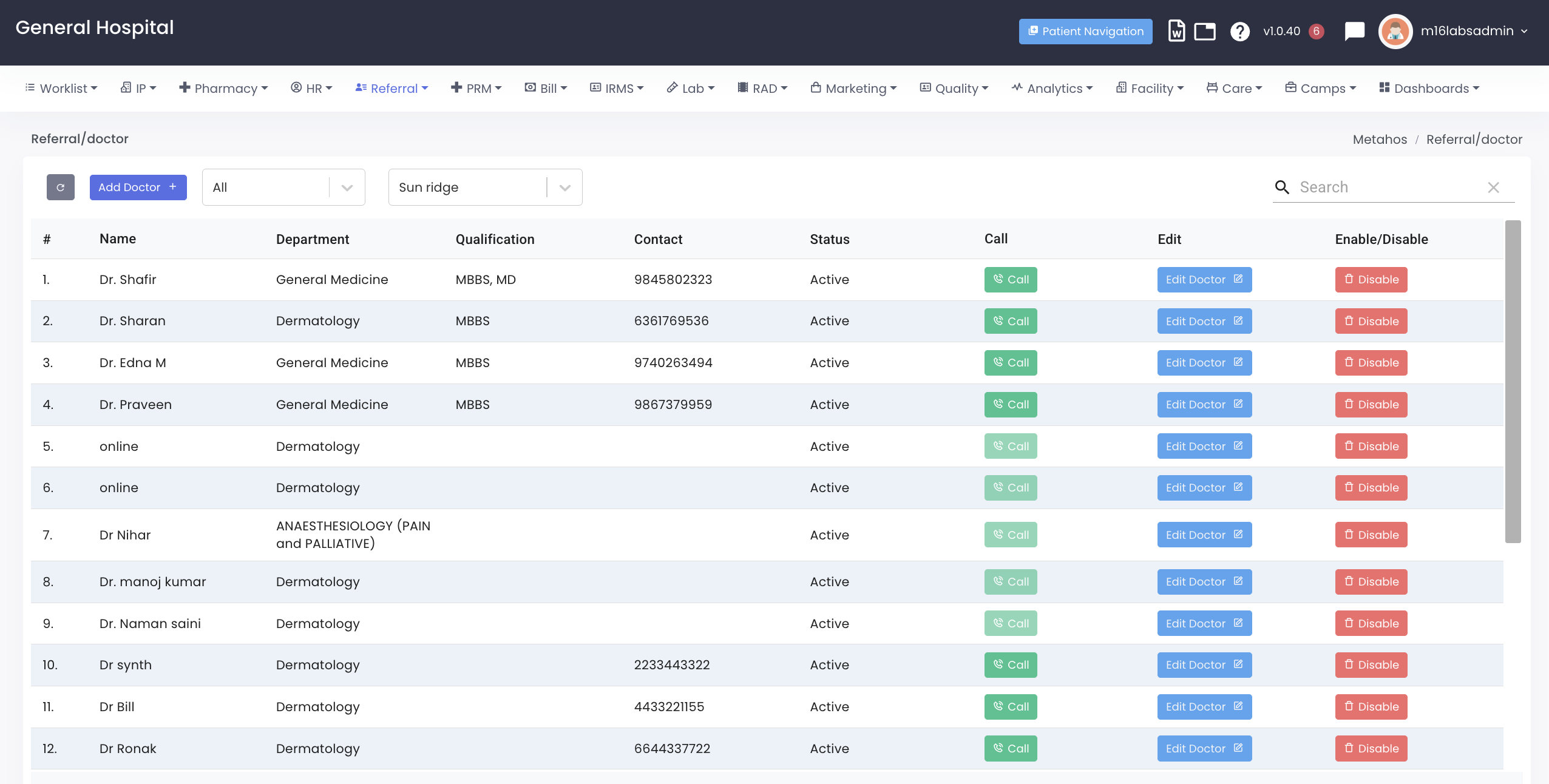 Referral Doctors List