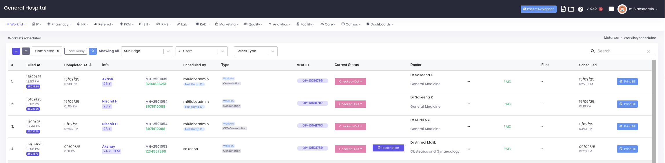 Current status is reflected in OPD Worklist