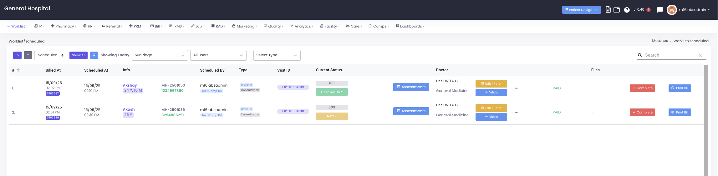 Changing current status from OPD Worklist
