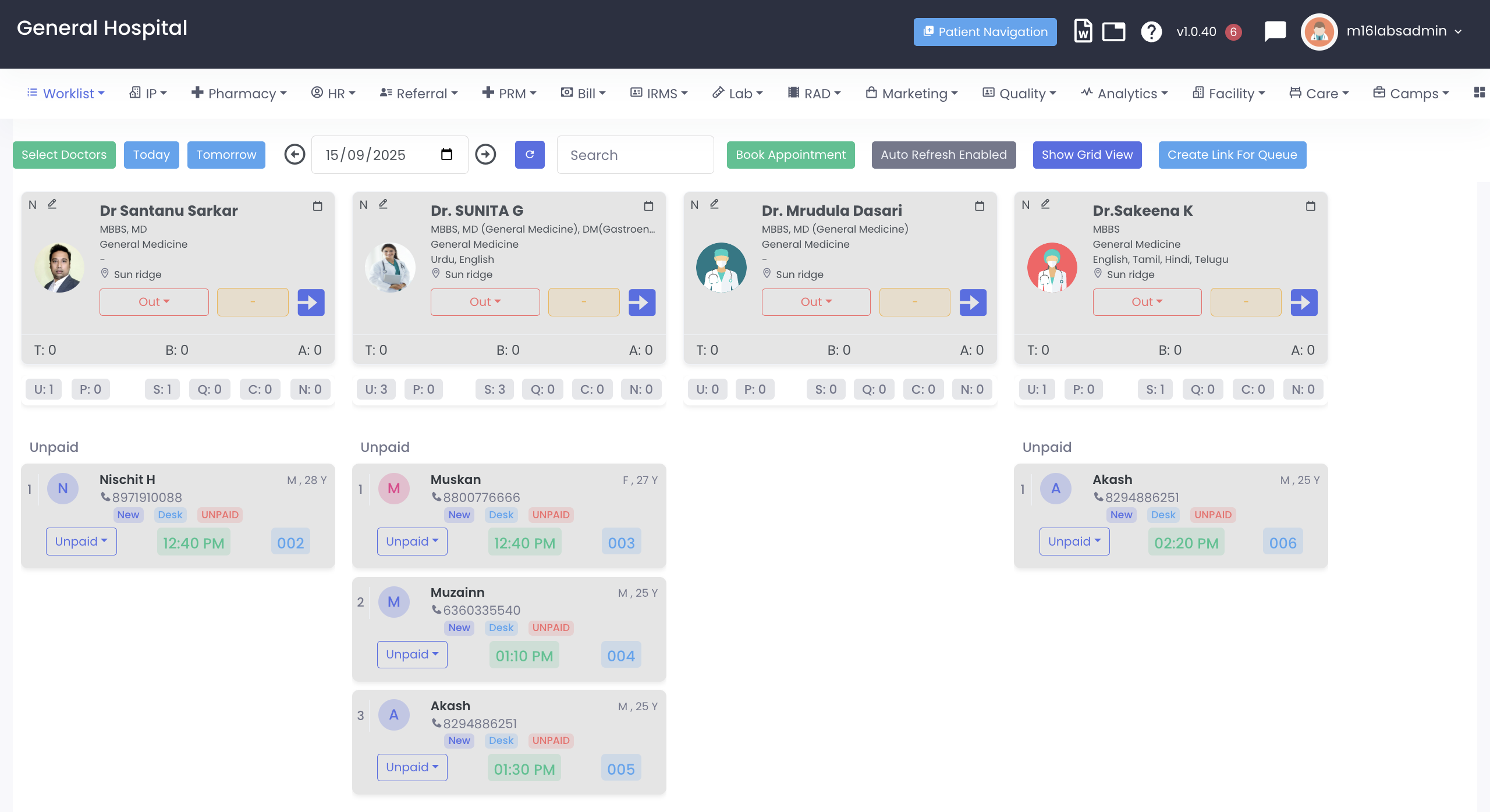Queue Management Screen